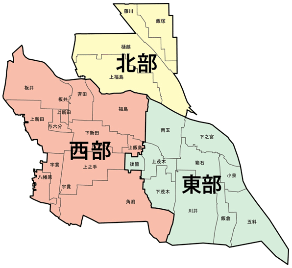 西部・北部・東部地区一覧地図