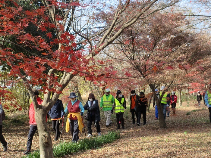 水辺の森公園内を歩く様子